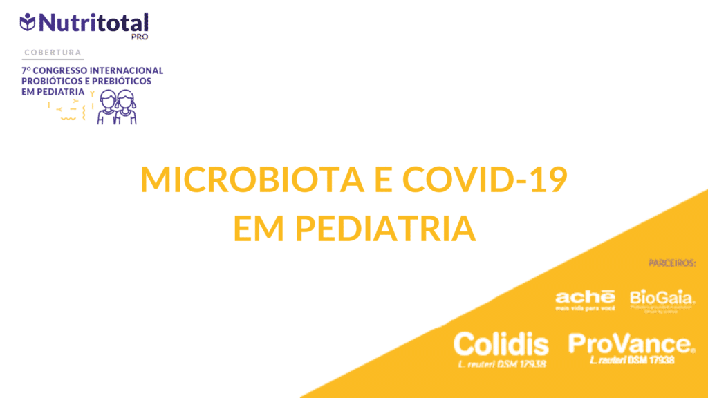 Banner sobre Microbiota e Covid-19 em pediatria.