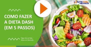 Banner do vídeo "COMO FAZER A DIETA DASH?" com uma tigela com salada dentro.