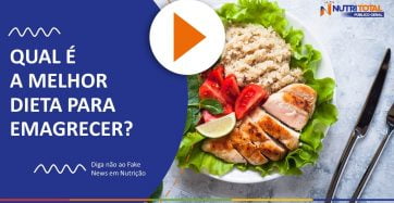 Banner do vídeo "QUAL É A MELHOR DIETA PARA EMAGRECER?" com um peixe em cima de um prato.