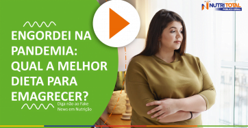 Banner do vídeo "ENGORDEI NA PANDEMIA: QUAL A MELHOR DIETA PARA EMAGRECER?" com uma mulher de braços cruzados no banner.